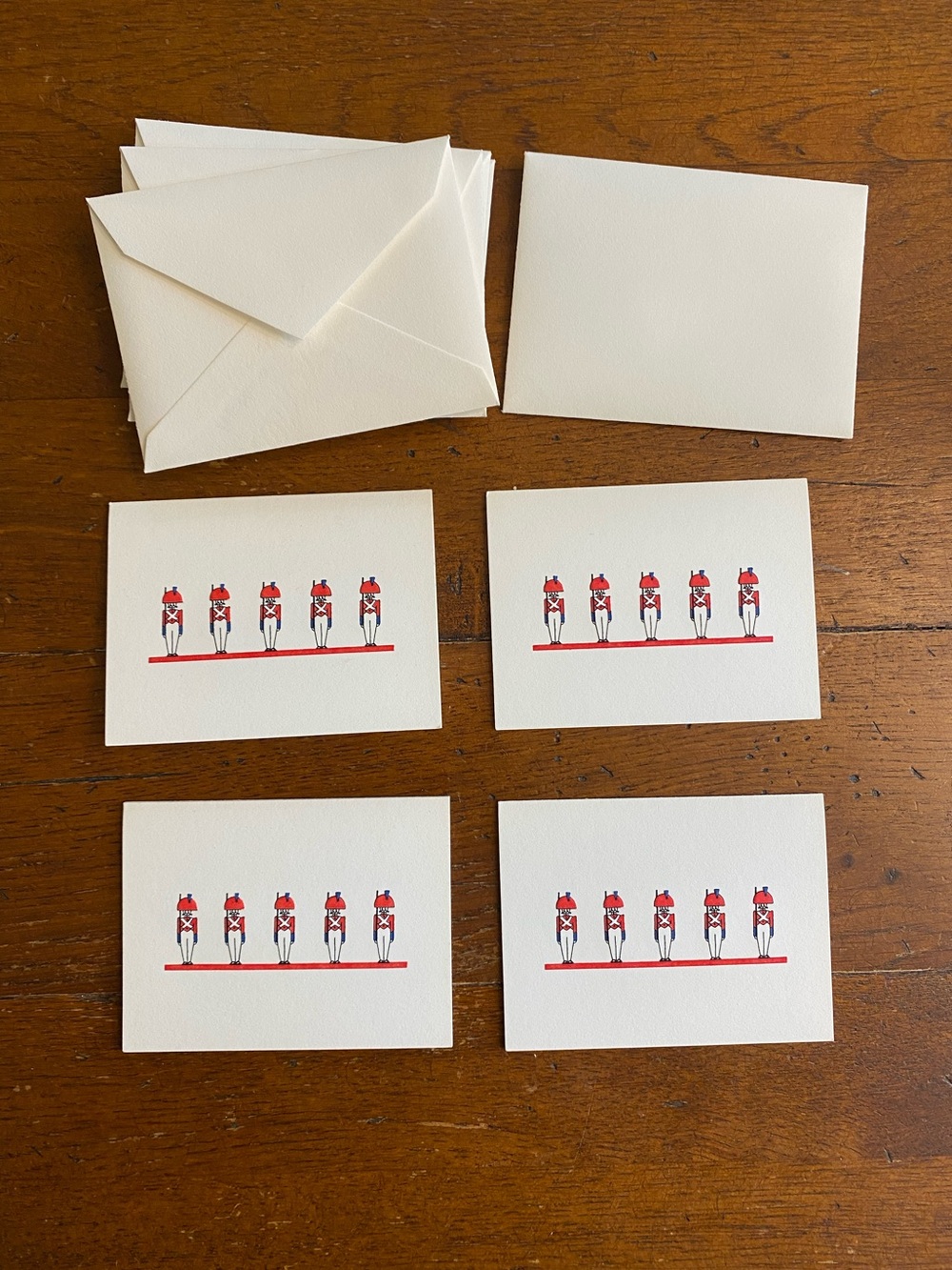 VTG Crane’s 4 Notecards Christmas Gift Tags Embossed Red Toy Soldiers Envelopes